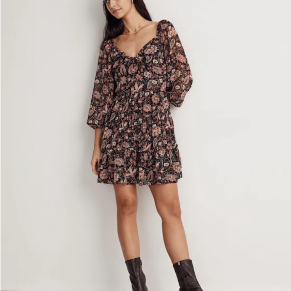 Madewell Black and Pink Floral Mini Dress